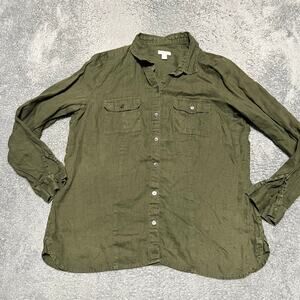 J Jill Shirt Womens Large Love Linen Green Button Long Sleeve